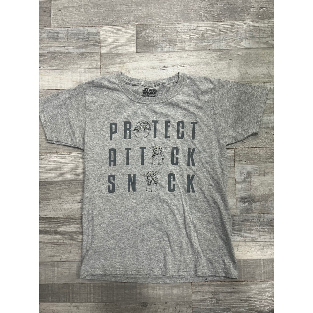 Star Wars Mad Engine Kids Gray Grogu Protect Attack Snack Graphic T-Shirt 5/6